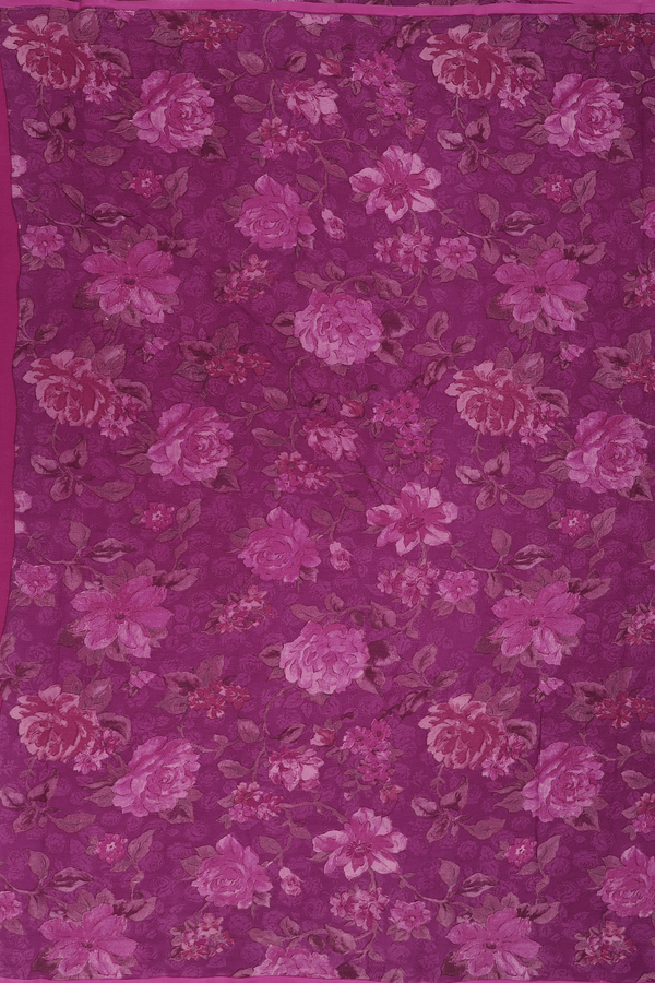 Chiffon Saree In Purple With Floral Design