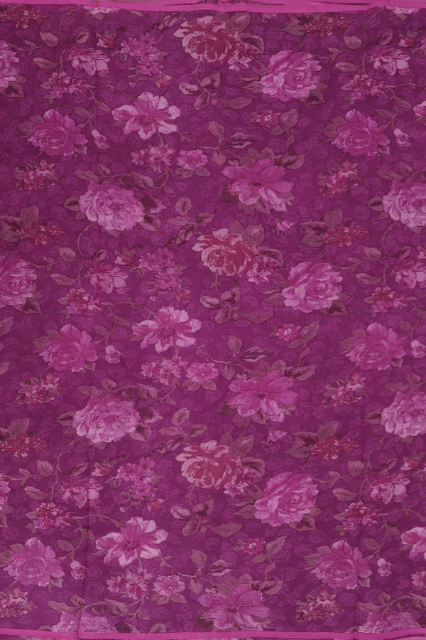 Chiffon Saree In Purple With Floral Design