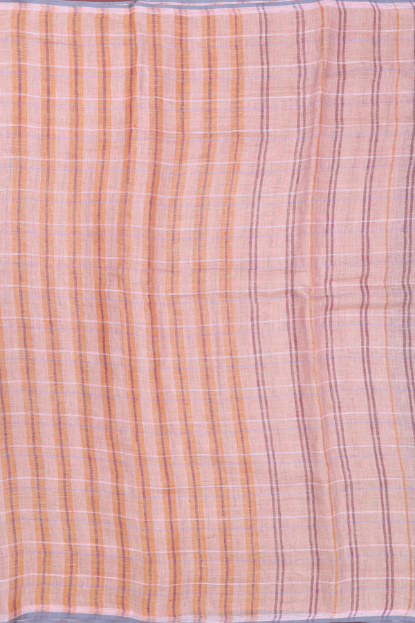 Linen Saree In Shades Of Orange With Checked Design