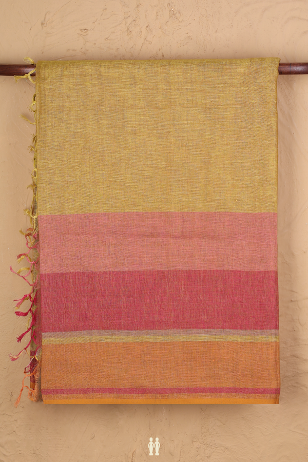 Linen Saree In Yellow With Contrast Border