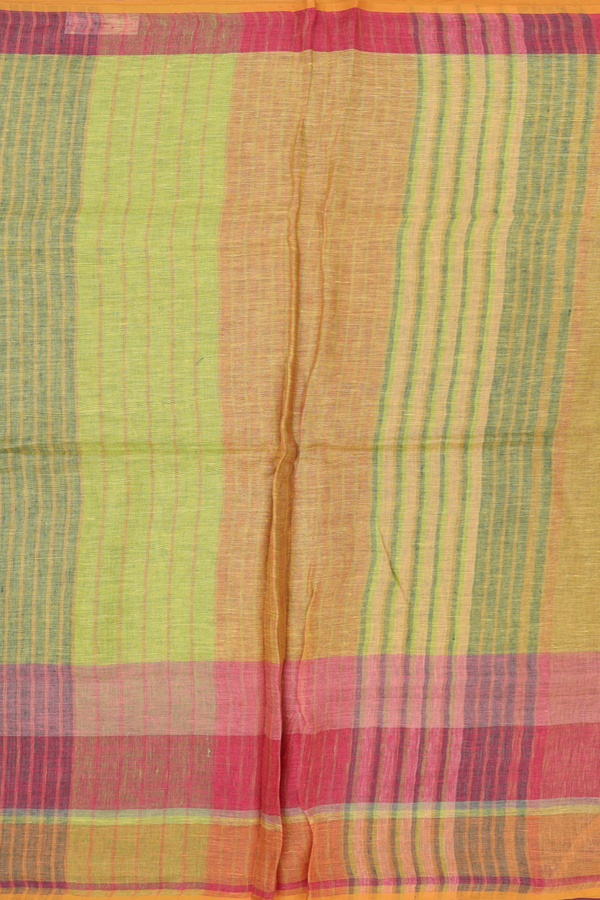 Linen Saree In Yellow With Contrast Border