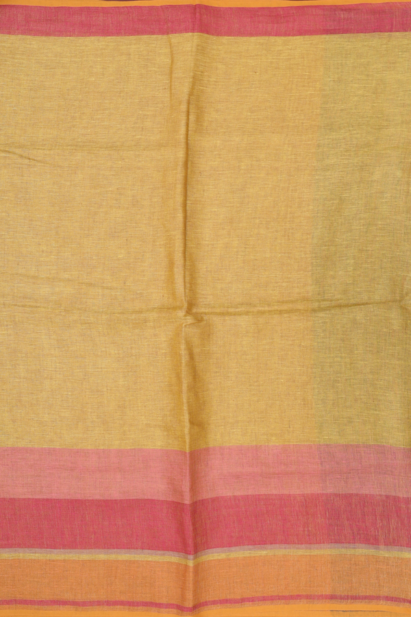 Linen Saree In Yellow With Contrast Border