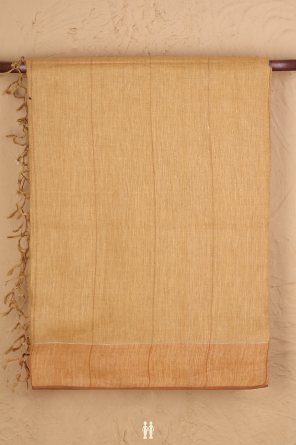 Linen Saree In Brick Yellow With Stripes Design