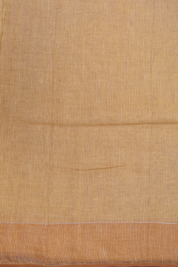 Linen Saree In Brick Yellow With Stripes Design