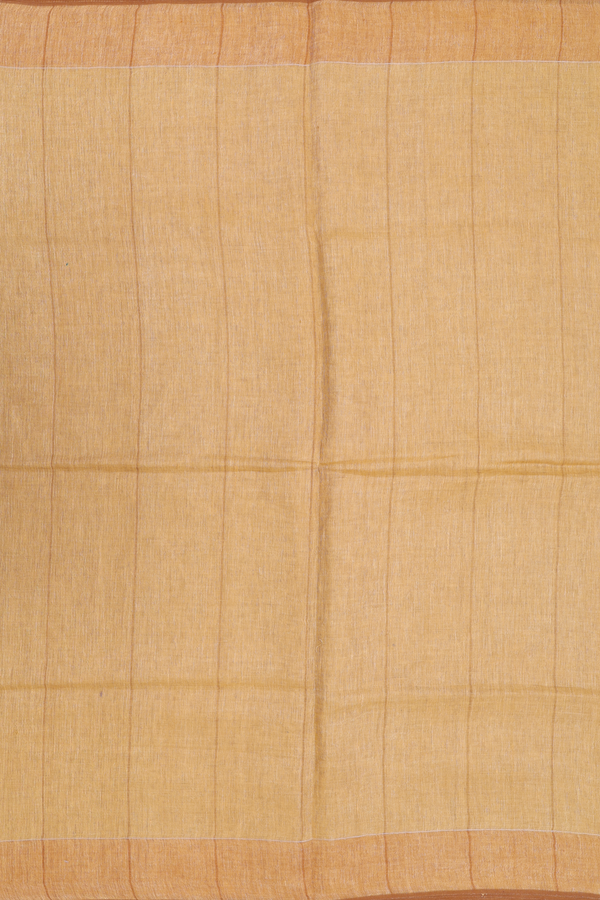 Linen Saree In Brick Yellow With Stripes Design