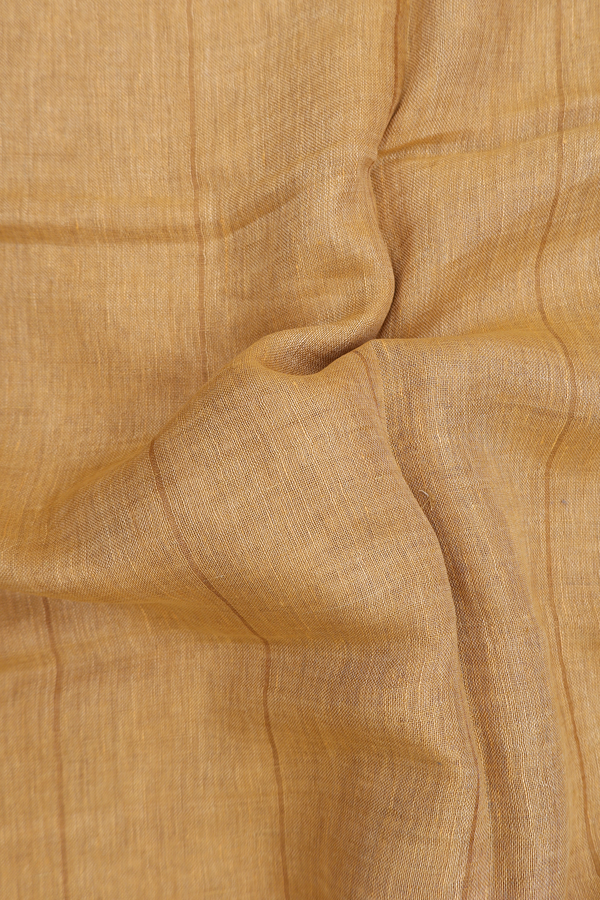Linen Saree In Brick Yellow With Stripes Design