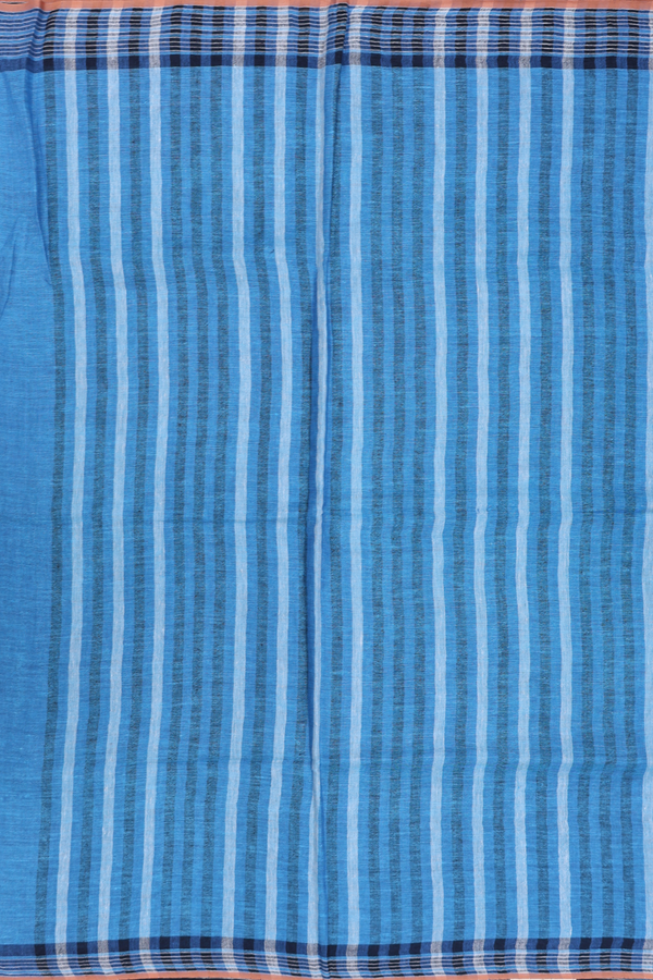 Linen Saree In Capri Blue With Stripes Border