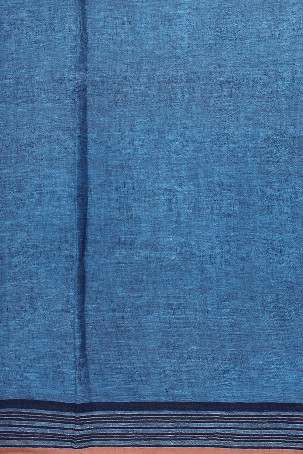 Linen Saree In Capri Blue With Stripes Border