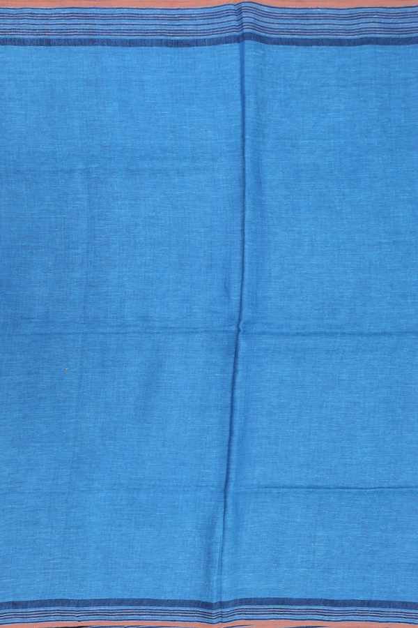 Linen Saree In Capri Blue With Stripes Border