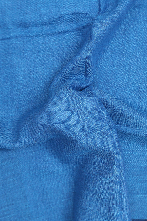 Linen Saree In Capri Blue With Stripes Border