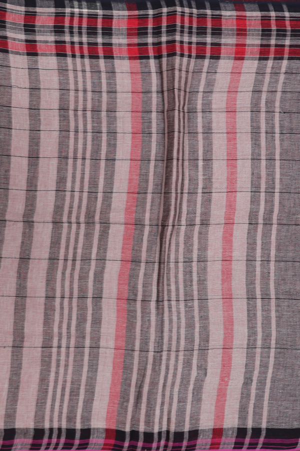 Linen Saree In Dusty Brown With Checks Design