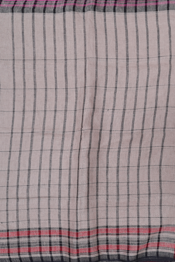 Linen Saree In Dusty Brown With Checks Design