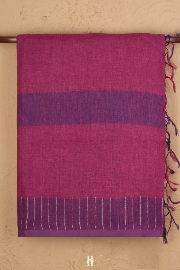Linen Saree In Shades Of Purple With Stripes Design
