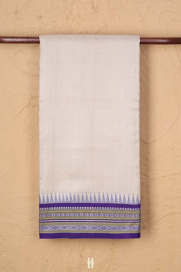 Tussar Silk Saree In Cream Color With Ganga Jamuna Border