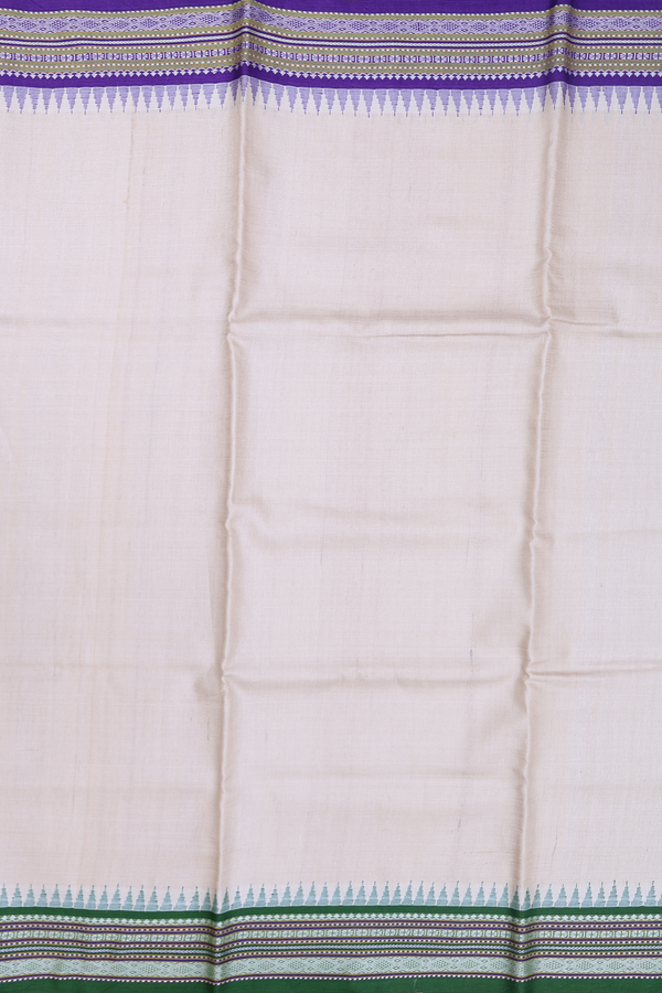 Tussar Silk Saree In Cream Color With Ganga Jamuna Border