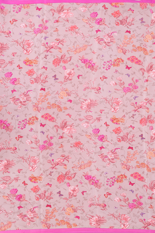 Crepe Saree In Pastel Brown With Floral Printed Design