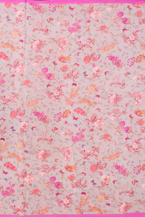 Crepe Saree In Pastel Brown With Floral Printed Design