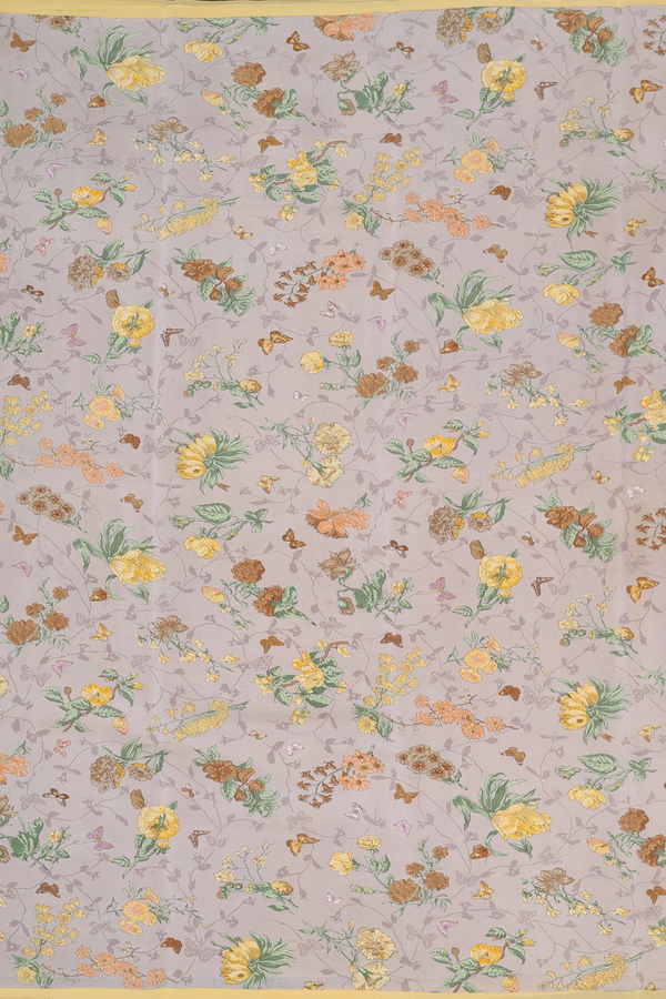 Crepe Saree In Green Beige With Floral Design