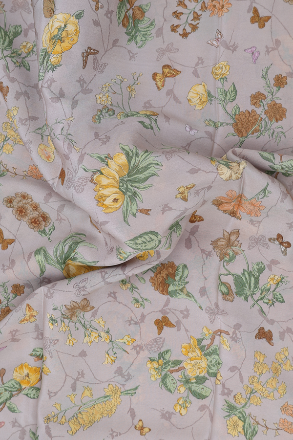 Crepe Saree In Green Beige With Floral Design
