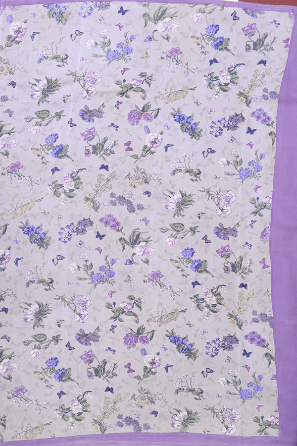 Crepe Saree In Dusty Grey With Floral Design