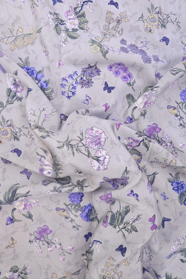 Crepe Saree In Dusty Grey With Floral Design