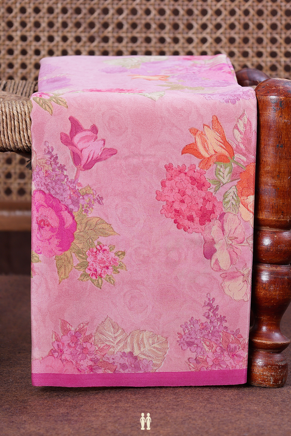 Crepe Saree In Dusty Pink With Floral Design