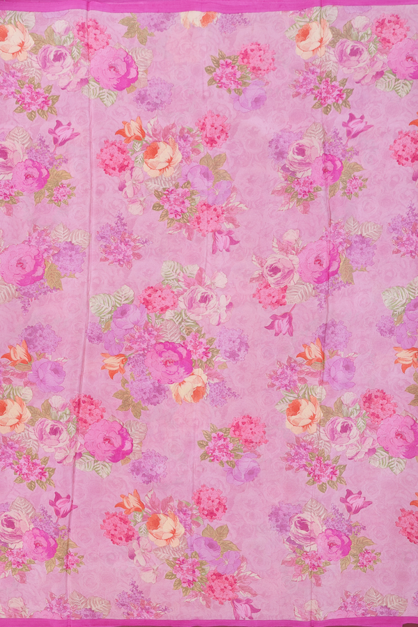 Crepe Saree In Dusty Pink With Floral Design