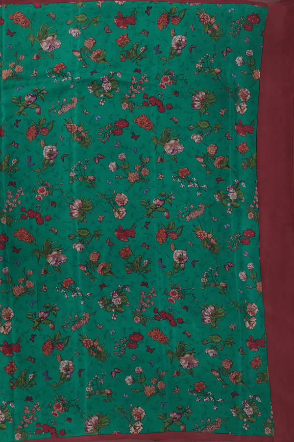 Crepe Saree In Emerald Green With Floral Design