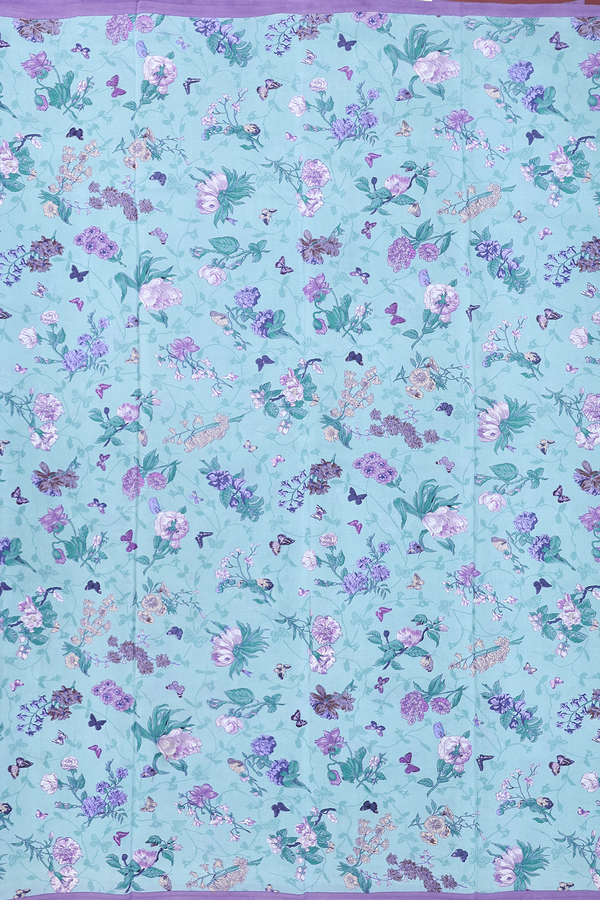Crepe Saree In Turkish Blue With Floral Design