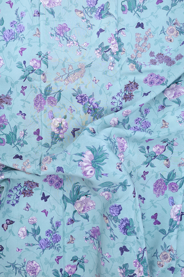 Crepe Saree In Turkish Blue With Floral Design