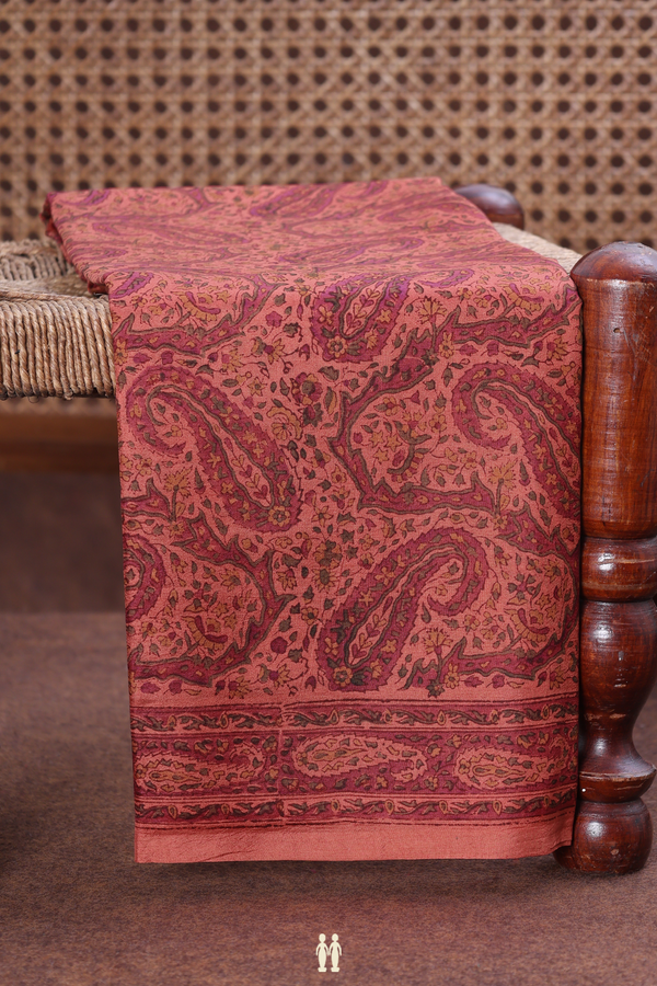 Printed Silk Saree In Orange With Paisley Design