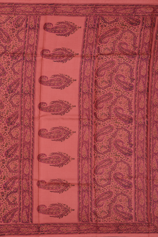 Printed Silk Saree In Orange With Paisley Design