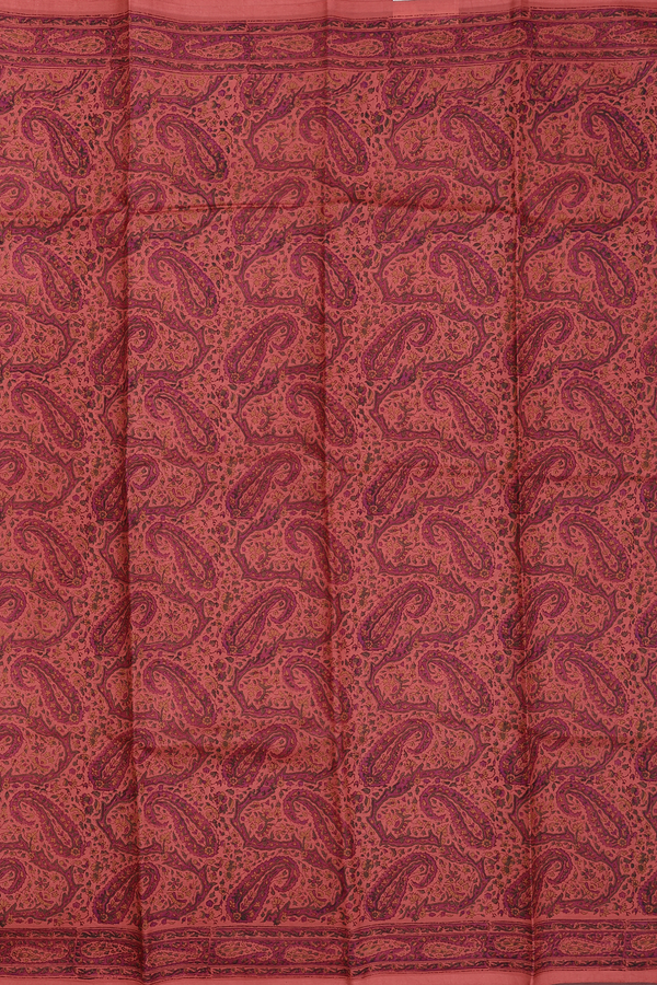 Printed Silk Saree In Orange With Paisley Design