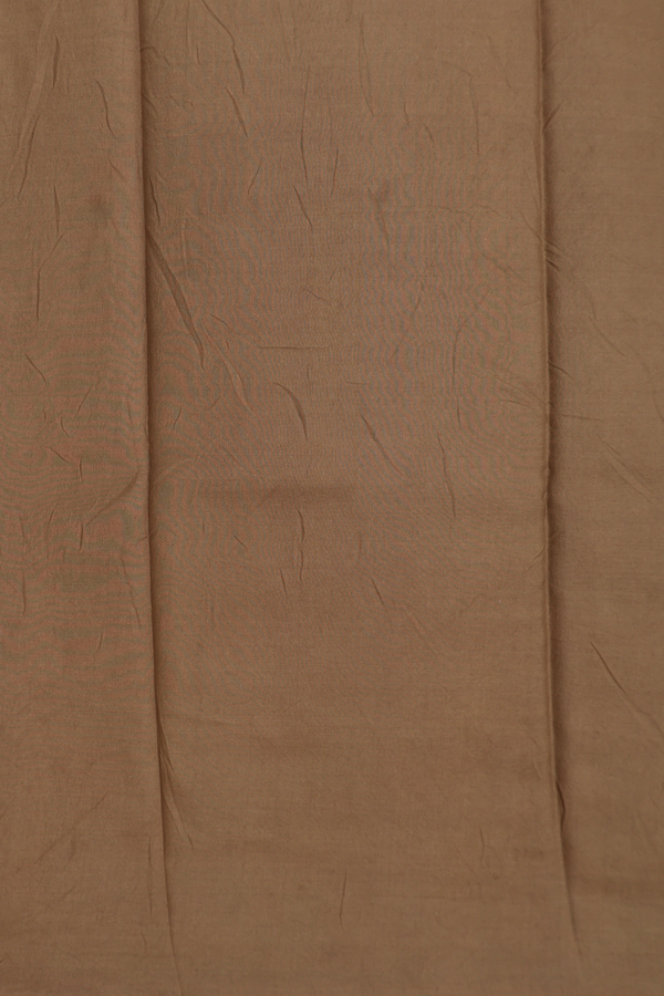 Printed Silk Saree In Greenish Brown With Floral Design