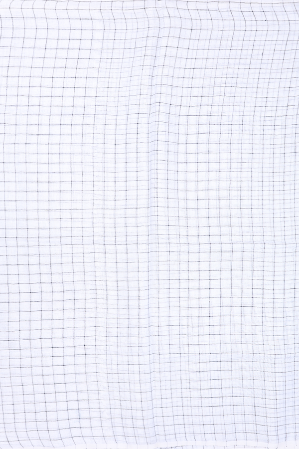 Linen Saree In White With Checks Design