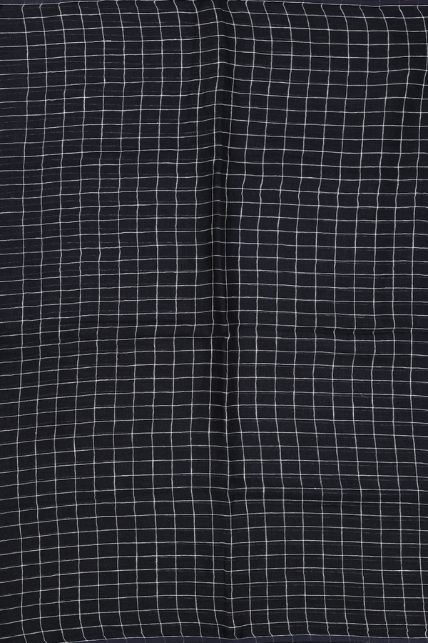 Linen Saree In Black With Checks Design