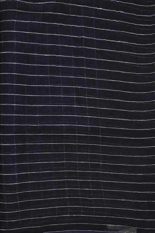 Linen Saree In Black With Checks Design