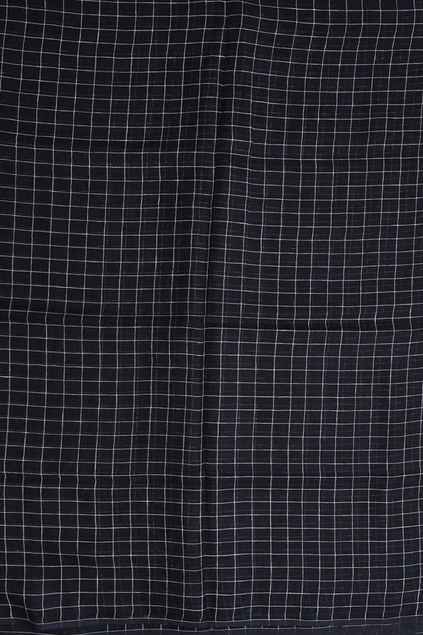 Linen Saree In Black With Checks Design