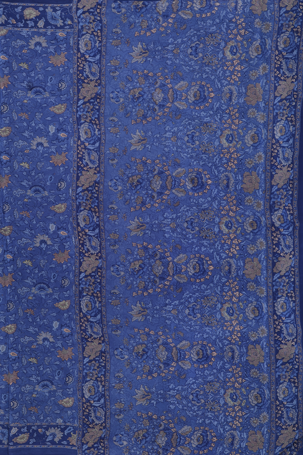 Crepe Saree In Capri Blue With Floral Printed Design