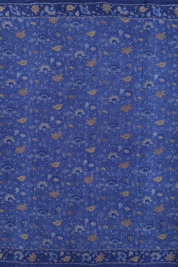 Crepe Saree In Capri Blue With Floral Printed Design