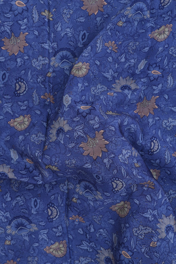 Crepe Saree In Capri Blue With Floral Printed Design