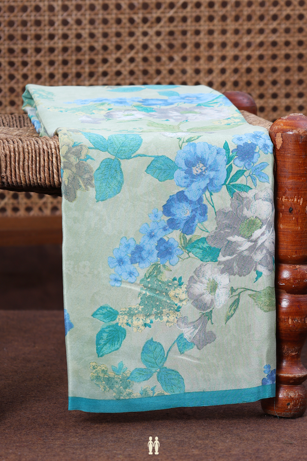 Crepe Saree In Green With Floral Printed Design