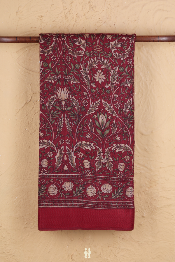 Chanderi Silk Cotton Saree In Burgundy Red With Allover Design