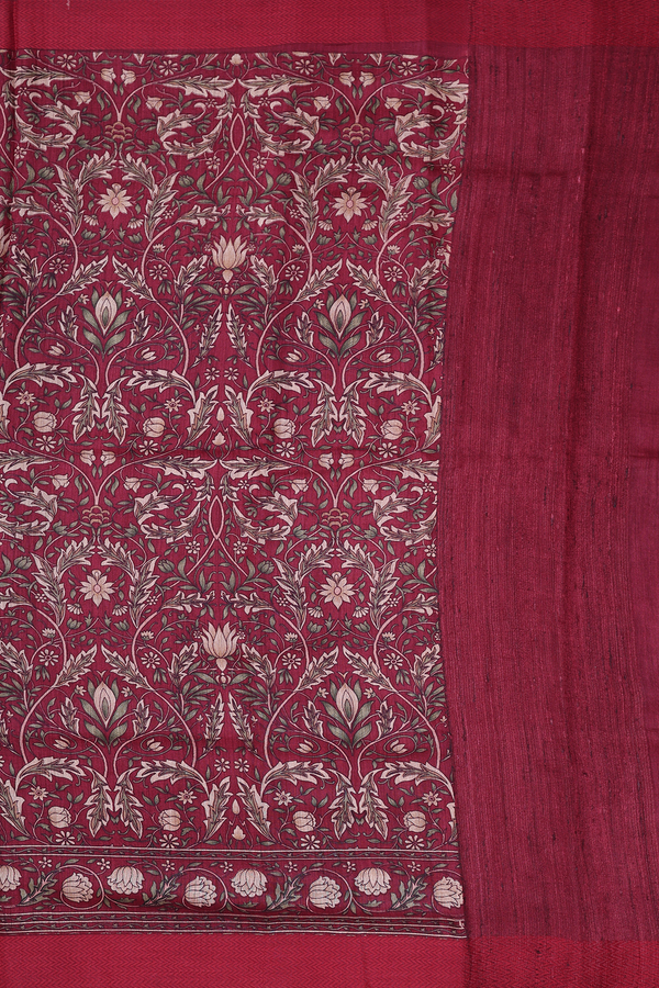 Chanderi Silk Cotton Saree In Burgundy Red With Allover Design