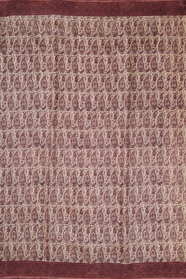 Chanderi Silk Cotton Saree Cream Color With Paisley Design