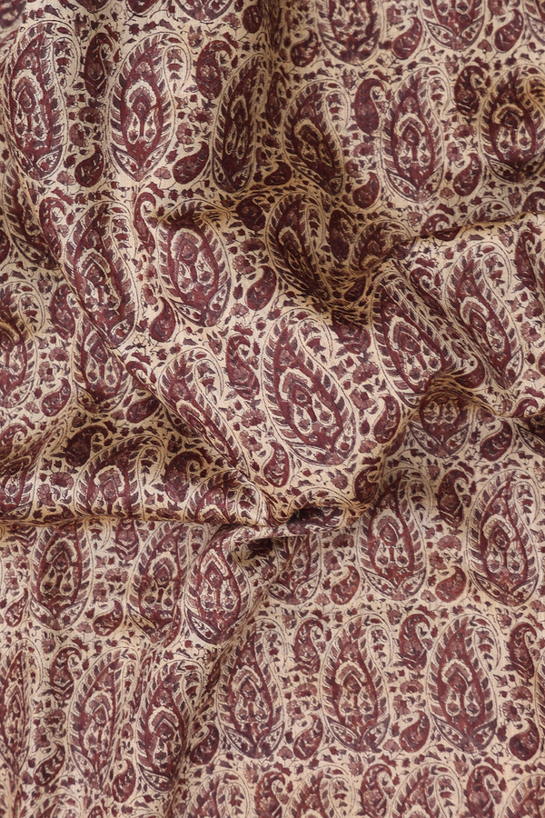 Chanderi Silk Cotton Saree Cream Color With Paisley Design