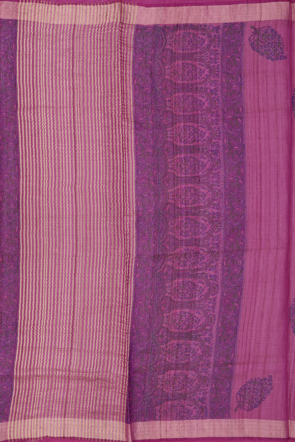 Tussar Silk Saree In Mulberry With Floral Printed Design