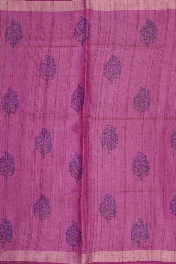 Tussar Silk Saree In Mulberry With Floral Printed Design