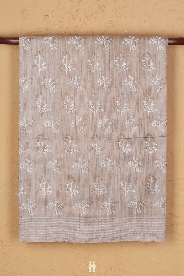 Tussar Silk Saree Cream Color With Floral Design