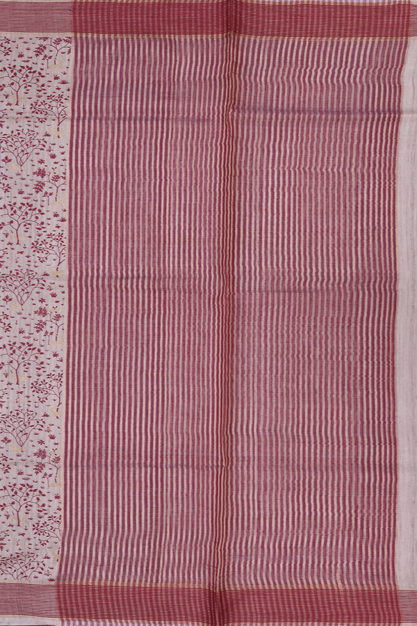 Tussar Silk Saree In Cream Color With Floral Design